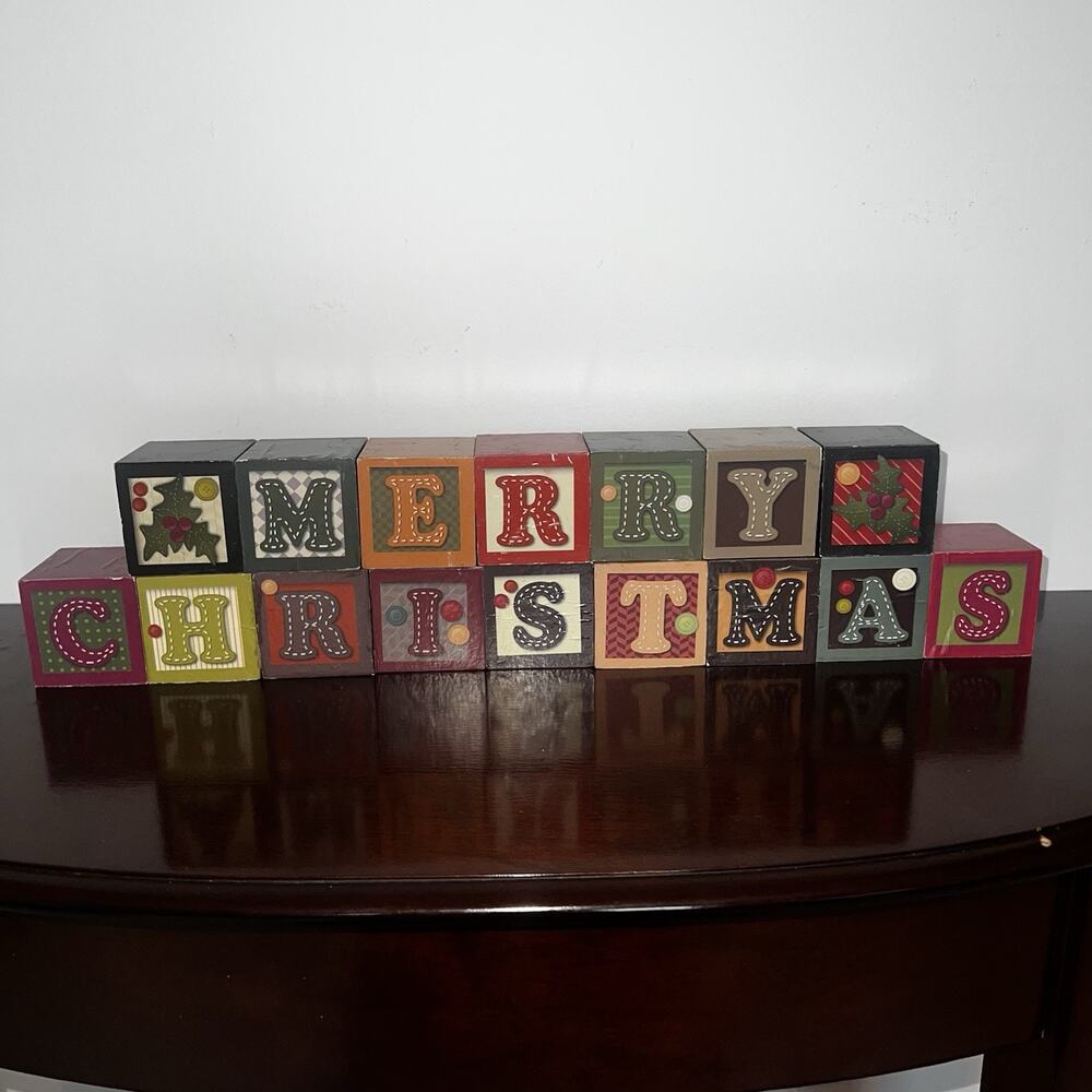 Merry Christmas Wood Blocks Oriental Trading Company Discontinued Whimsical
